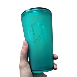 (NEW) Starbucks 2020 Green Frosted 16oz Cold Cup Tumbler – Summer No Straw